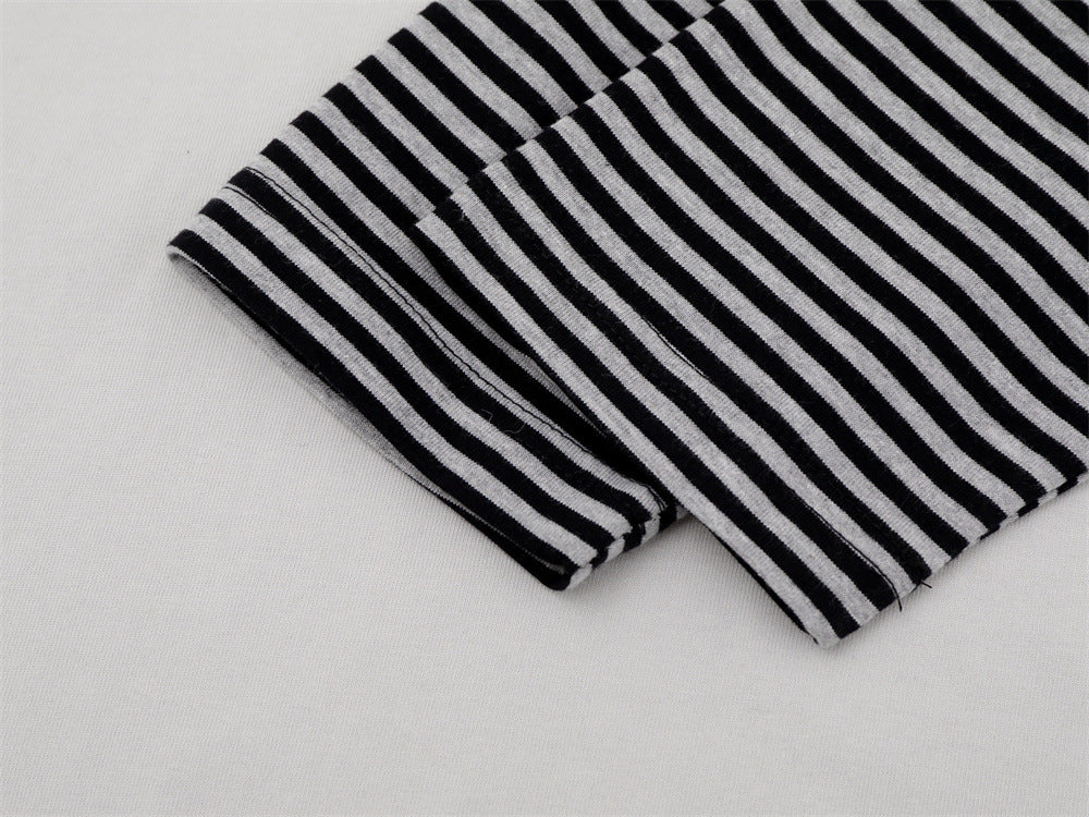 T-shirt homme à manches longues – Imprimé yeux, effet deux-en-un et manches rayées