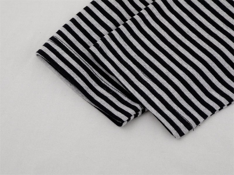 T-shirt homme à manches longues – Imprimé yeux, effet deux-en-un et manches rayées