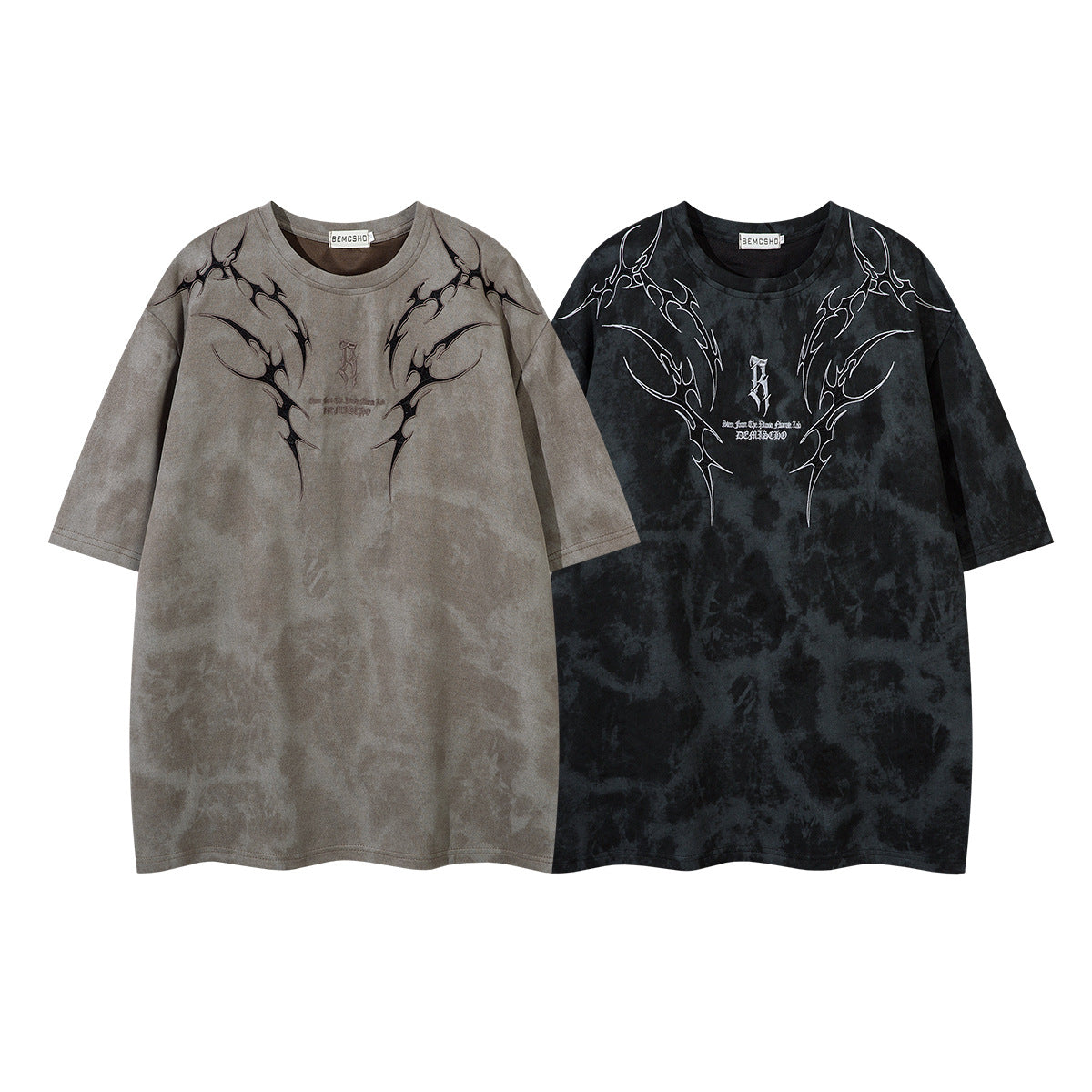 Tribal Thorn Graphic Acid Wash Oversized T-Shirt Men