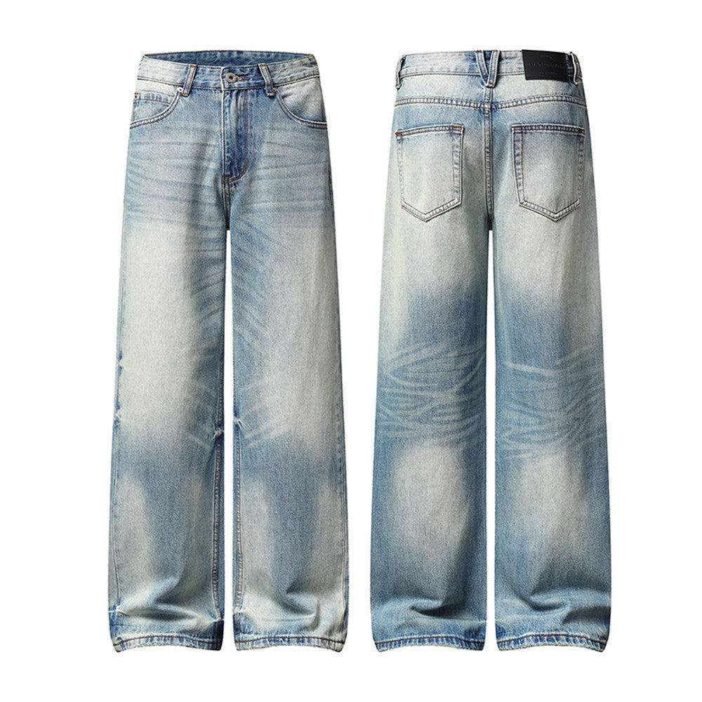 Wide-Leg Baggy Jeans Men – Light Blue Vintage Washed Straight Fit