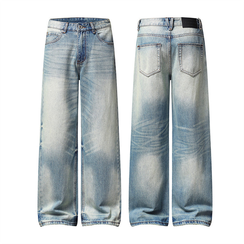 Wide-Leg Baggy Jeans Men – Light Blue Vintage Washed Straight Fit