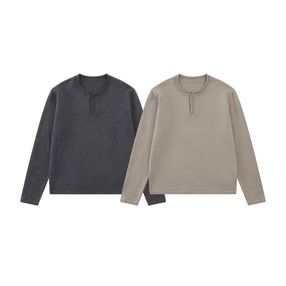 Men's Henley Neck Long-Sleeve Knit Sweater – Relaxed Streetwear Fit