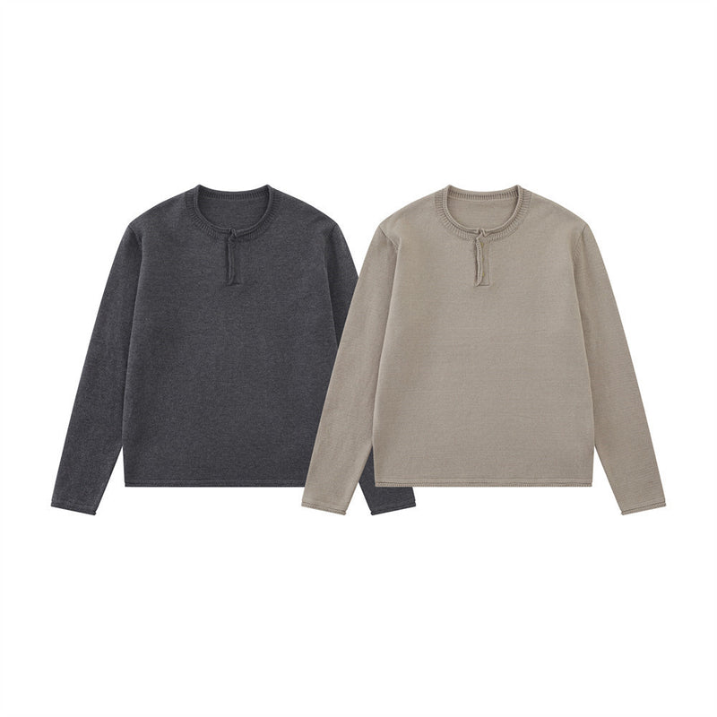 Men's Henley Neck Long-Sleeve Knit Sweater – Relaxed Streetwear Fit