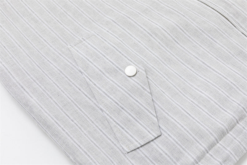Reversible Stand Collar Zip Jacket – Cream & Pinstripe Oversized Fit
