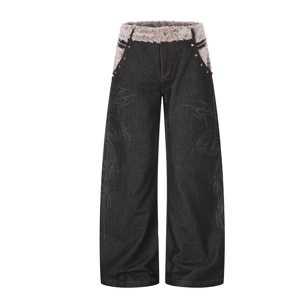Vaqueros baggy street style – Denim de pierna ancha con cinturilla plegable de sherpa y