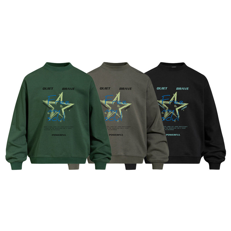 Star Print Oversized Crewneck Sweatshirt – Graphic Street Style