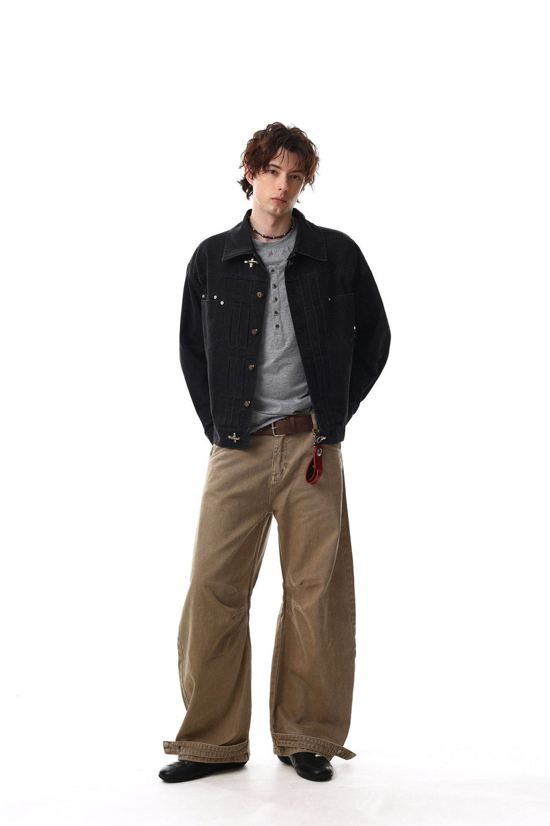 Veste en jean délavée vintage à clips mousqueton – Style trucker workwear