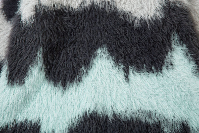 Pull en maille pelucheuse à motif vague abstrait – Modèle oversize