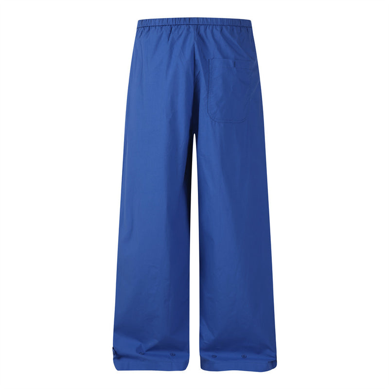 Wide-Leg Relaxed Fit Pants – Elastic Drawstring Waist, Button Placket, Solid