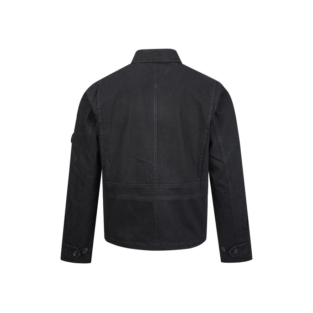 Men Zip-Up Jacket with Multi-Pocket Design – Vintage Washed Workwear Overshirt