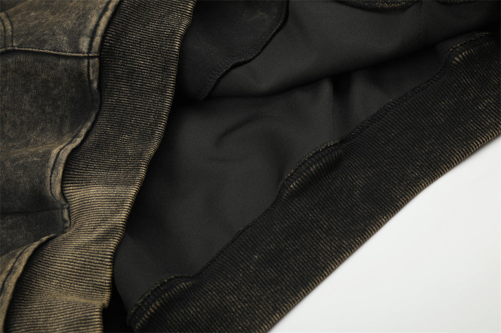 Acid-Wash-Zip-Hoodie mit Hufeisen-Stamp & Rider-Grafik – Oversize-Passform
