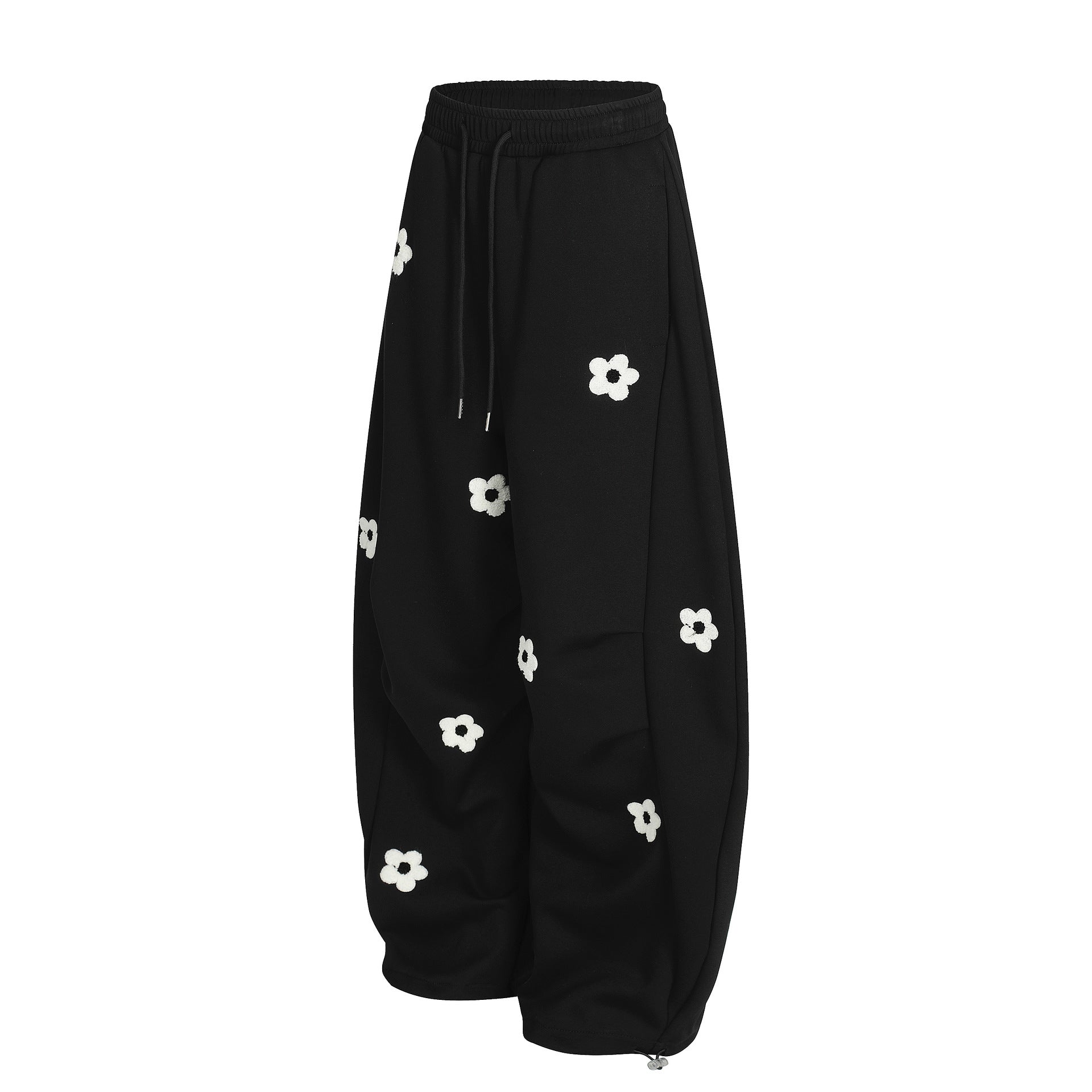 Pantalon de survêtement wide leg avec broderie florale intégrale et taille à cordon
