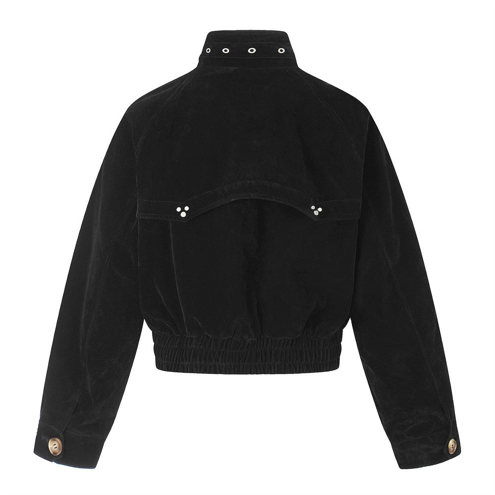 Mens Bomber Jacket – Cropped Stand Collar Zip-Up with Metal Hardware