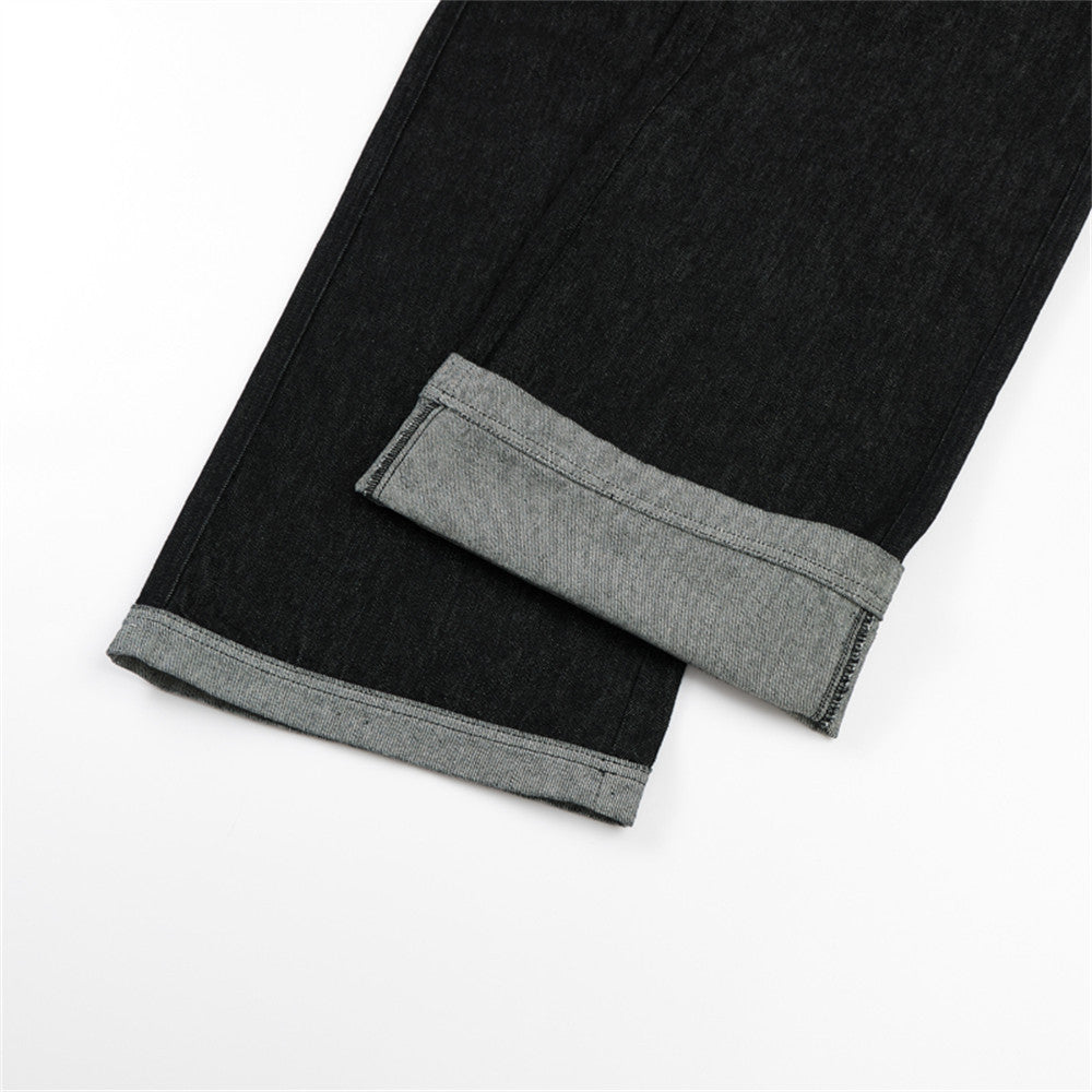Jean homme noir baggy – Jambes larges, poches contrastantes et denim color block