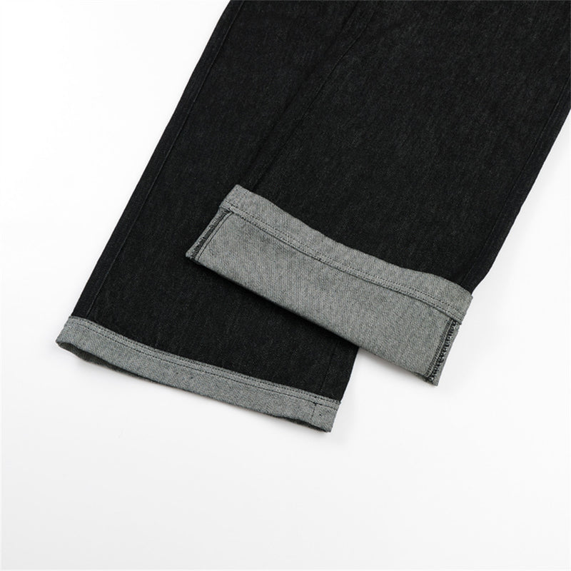Jean homme noir baggy – Jambes larges, poches contrastantes et denim color block