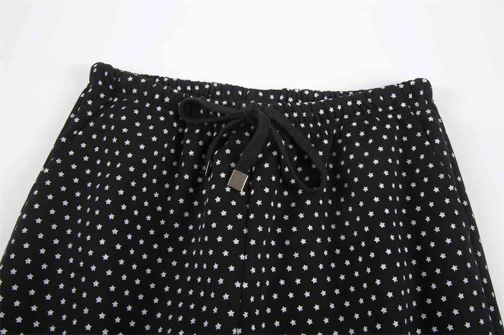 Polka Dot Wide-Leg Pants – Women's Relaxed Fit Drawstring Casual Trousers