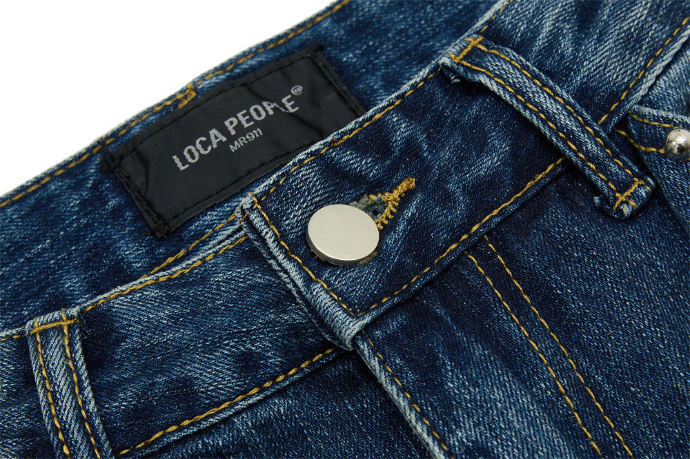 Men's Baggy Black Jeans Wide-Leg Rivet Punk Washed Denim Pants