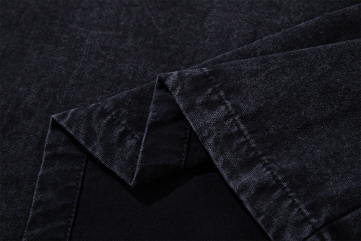Patchwork Tie Denim Shirt – Vintage Streetwear Button-Up with Detachable Fabric