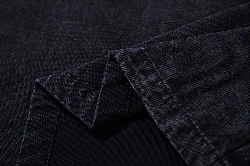 Patchwork Tie Denim Shirt – Vintage Streetwear Button-Up with Detachable Fabric