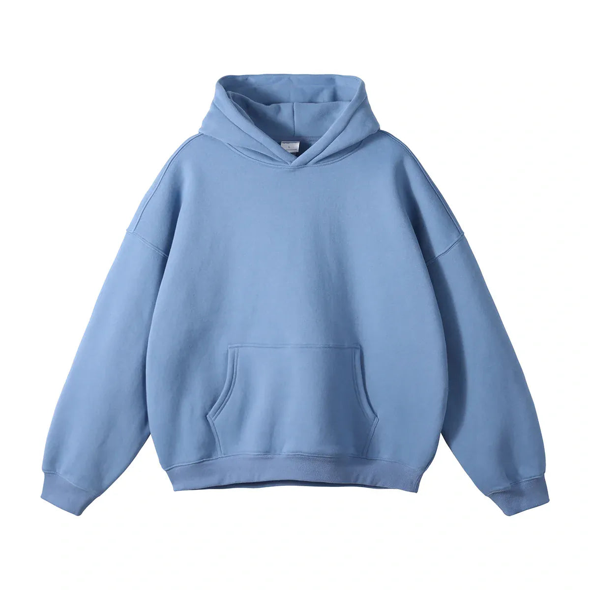 Custom Anime Character Sky Blue Hoodie—Personalized 350GSM 100% Cotton pullover with front kangaroo pocket and hood, shown on a white background. Perfect for creating your own custom anime hoodie look.
