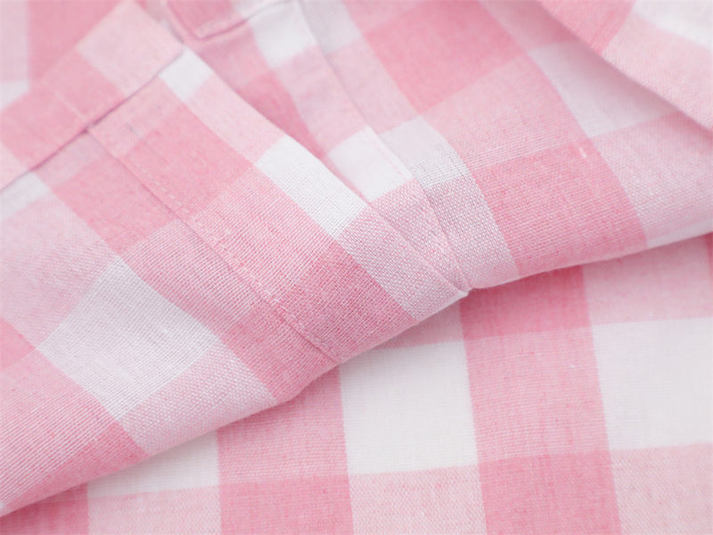 Oversized Gingham Check Short Sleeve Shirt with Embroidered Script Logo