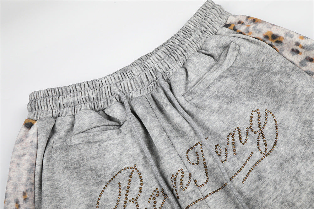 Tie-Dye Leopard Print Patchwork Wide-Leg Sweatpants
