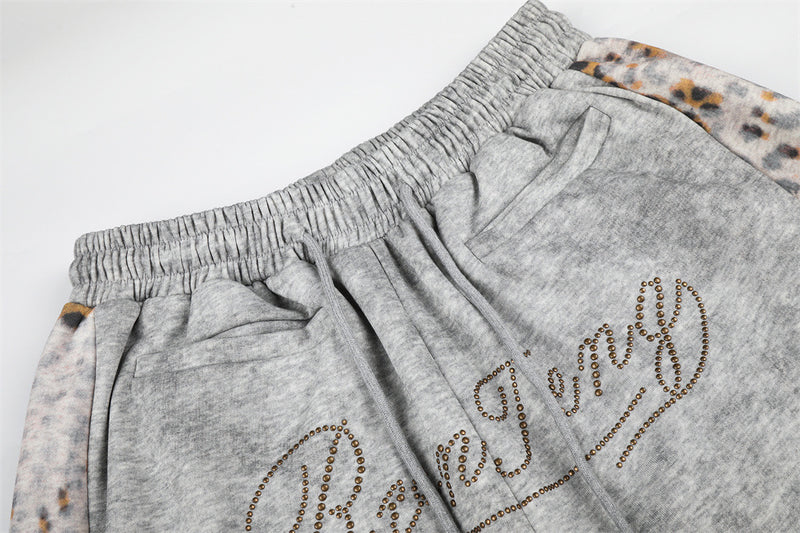 Tie-Dye Leopard Print Patchwork Wide-Leg Sweatpants