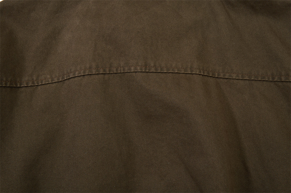 Washed Cargo Bomber Jacket – Men's Oversized Stand Collar with Double Chest Zips
