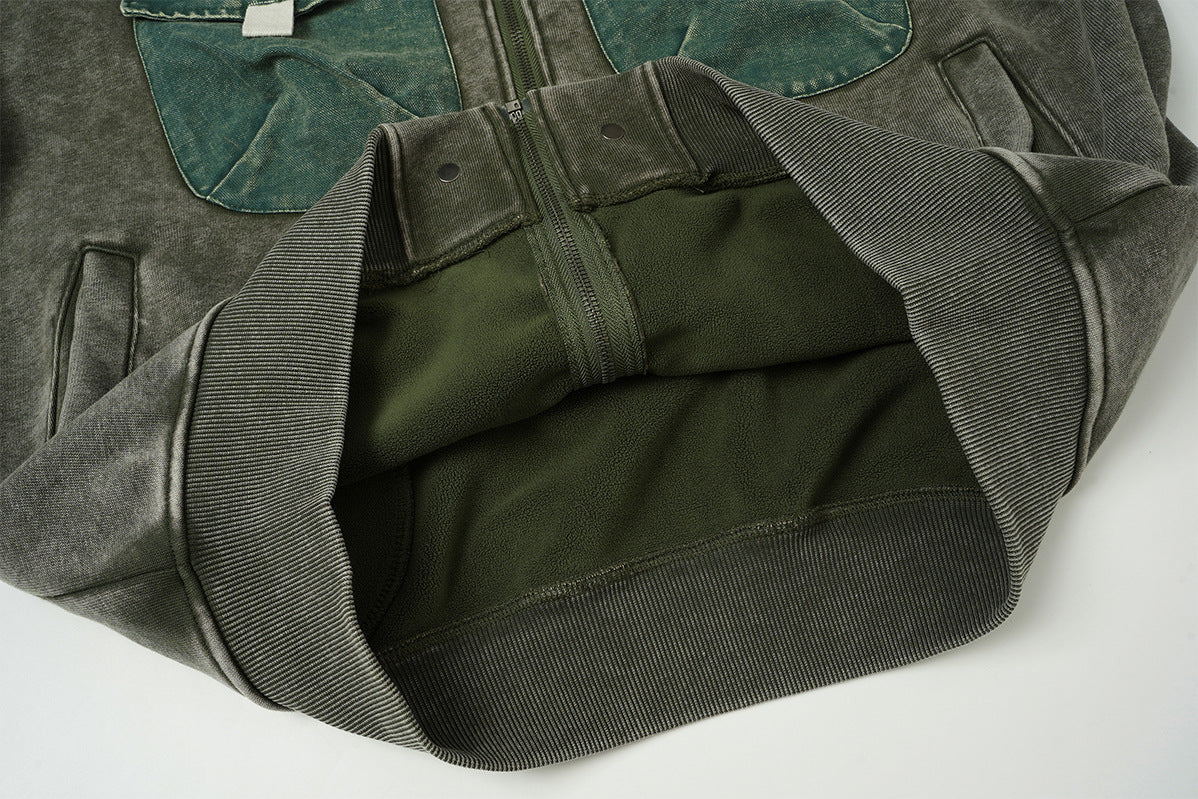 Vintage Washed Fleece-Lined Bomber Jacket – Boxy Fit Men's Zip-Up Outerwear