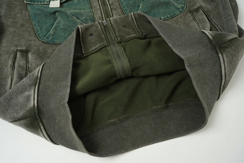Vintage Washed Fleece-Lined Bomber Jacket – Boxy Fit Men's Zip-Up Outerwear
