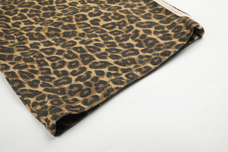 Leopard Print Wide-Leg Track Pants – Loose Fit Streetwear Sweatpants with Side