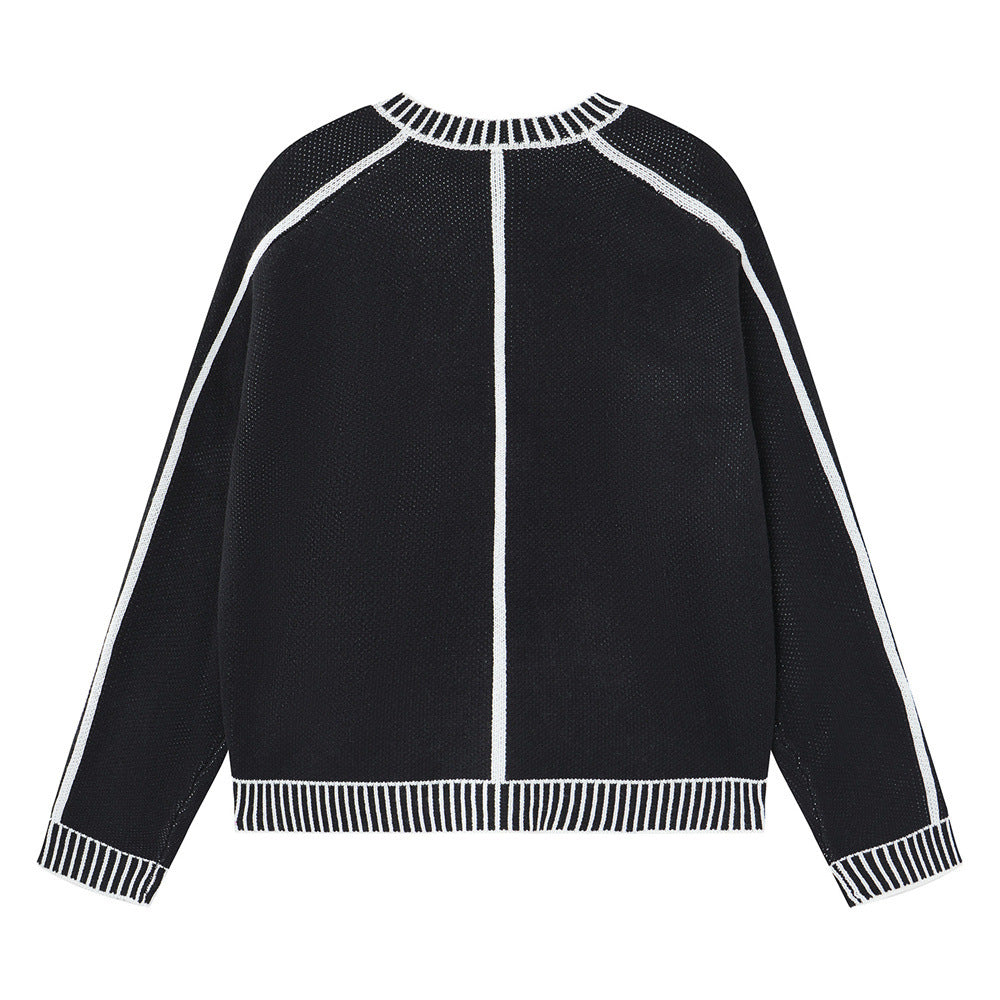 Men's Contrast Trim Knit Cardigan – Relaxed Fit Button-Up Sweater