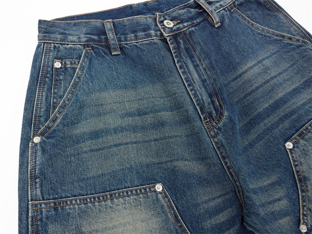 Men's Baggy Carpenter Jeans – Vintage Washed Wide-Leg Denim