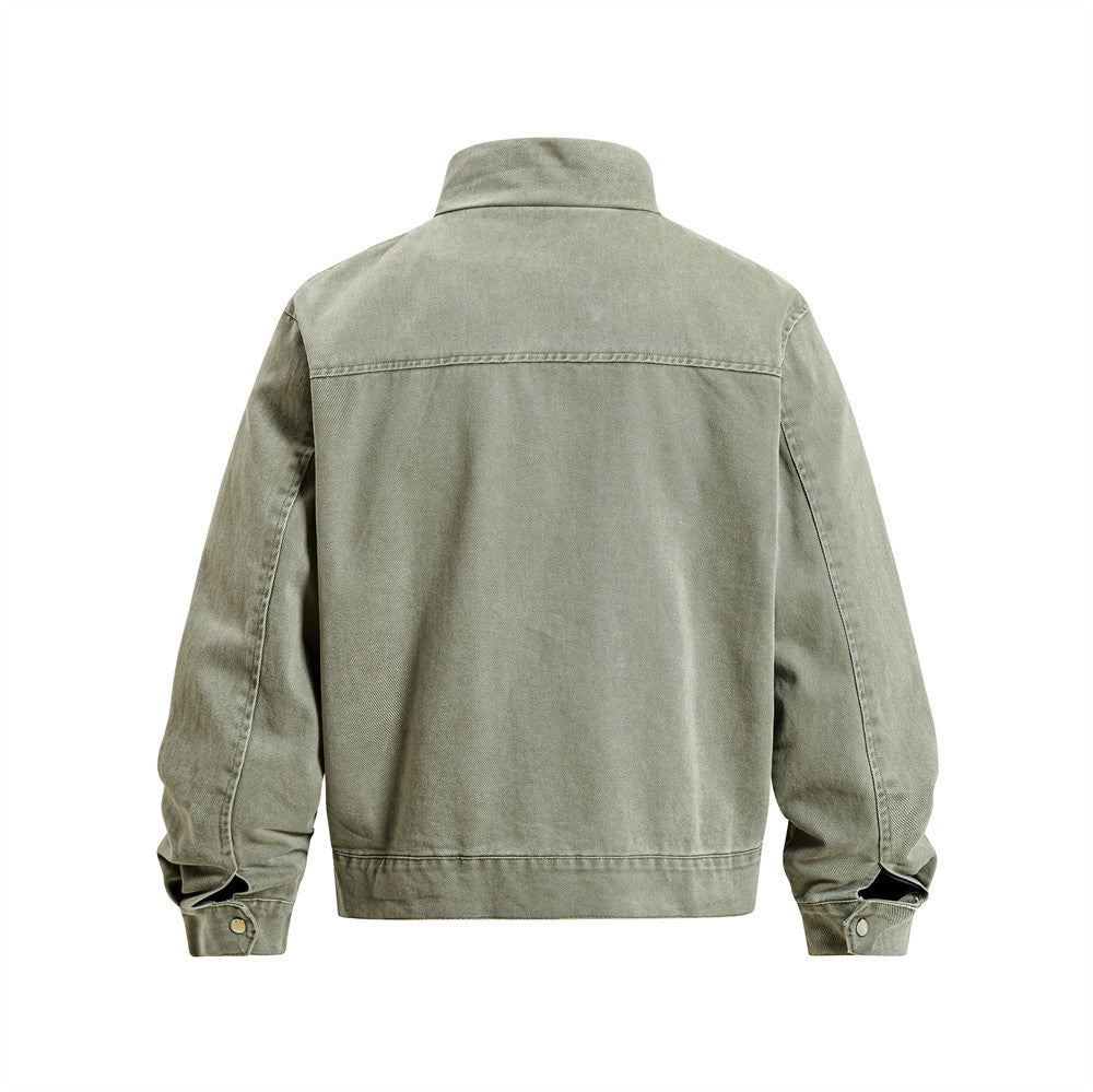 Men's Canvas Work Jacket – Vintage Punk Distressed Stand Collar with Scythe