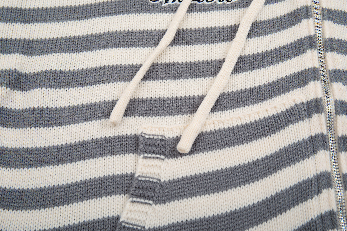 Y2K-Kapuzenjacke mit Reißverschluss – gestreifte Strickjacke mit Katzen- und Sternenstickerei