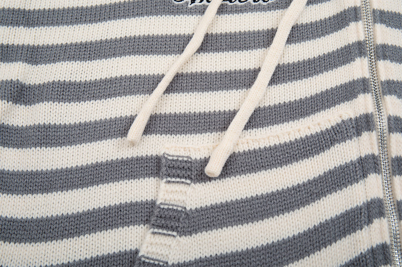 Y2K-Kapuzenjacke mit Reißverschluss – gestreifte Strickjacke mit Katzen- und Sternenstickerei
