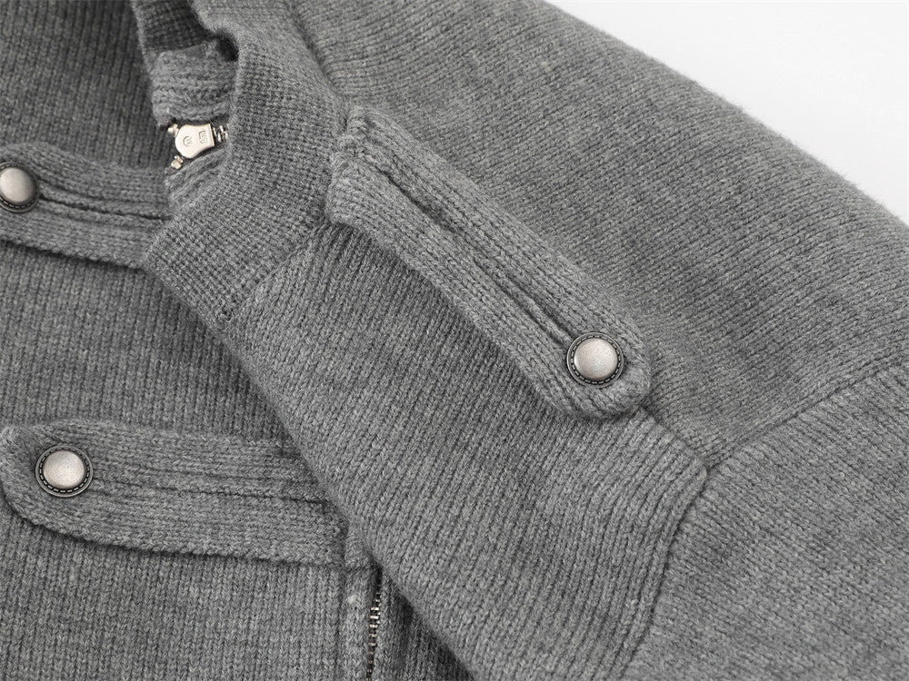 Veste en maille zippée d’inspiration militaire – Cardigan oversize à col montant avec