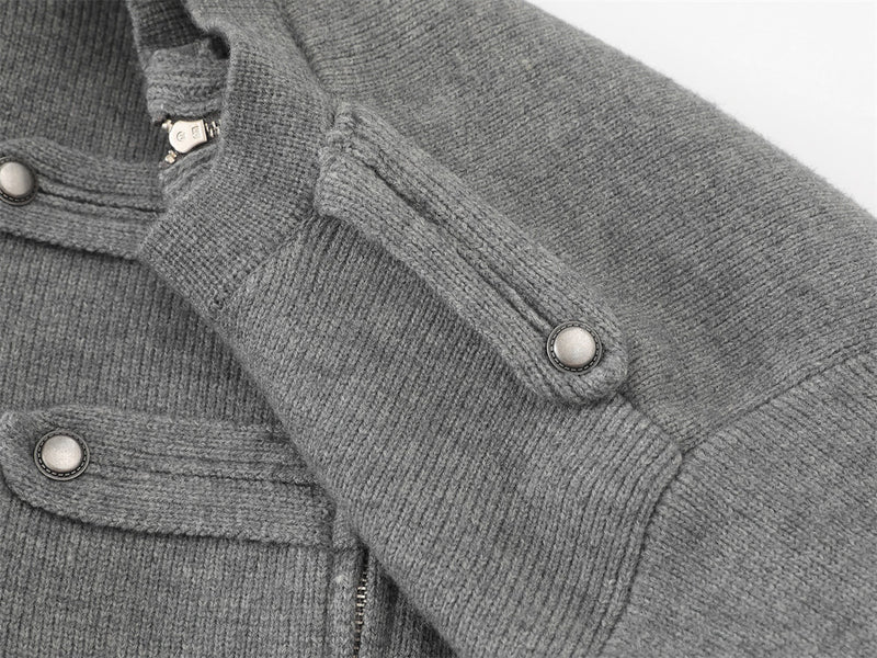 Veste en maille zippée d’inspiration militaire – Cardigan oversize à col montant avec