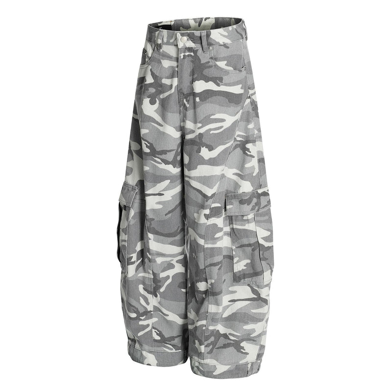 Wide-Leg-Cargohose – Baggy-Fit in Grey-Camo mit mehreren Taschen