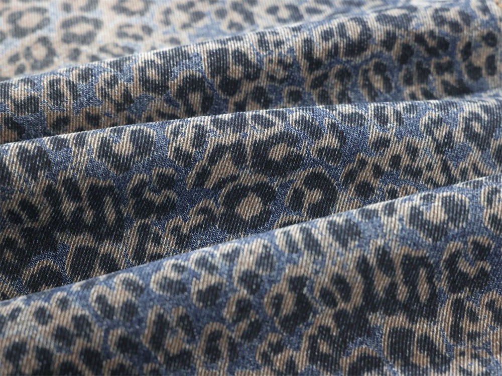 Leopard Print Wide-Leg Baggy Jeans – Oversized Curved Denim Pants