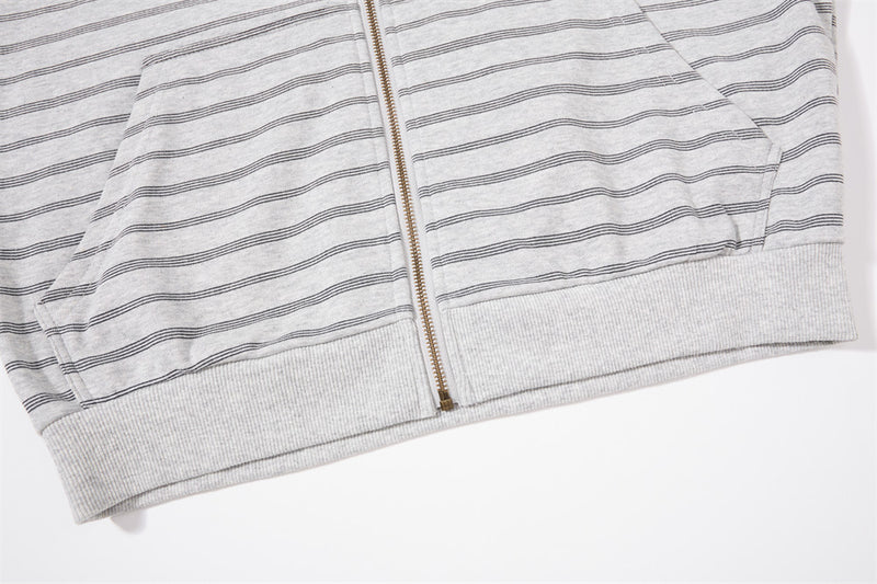 Striped Zip-Up Hoodie – Oversized Relaxed Fit Full-Zip Sweatshirt