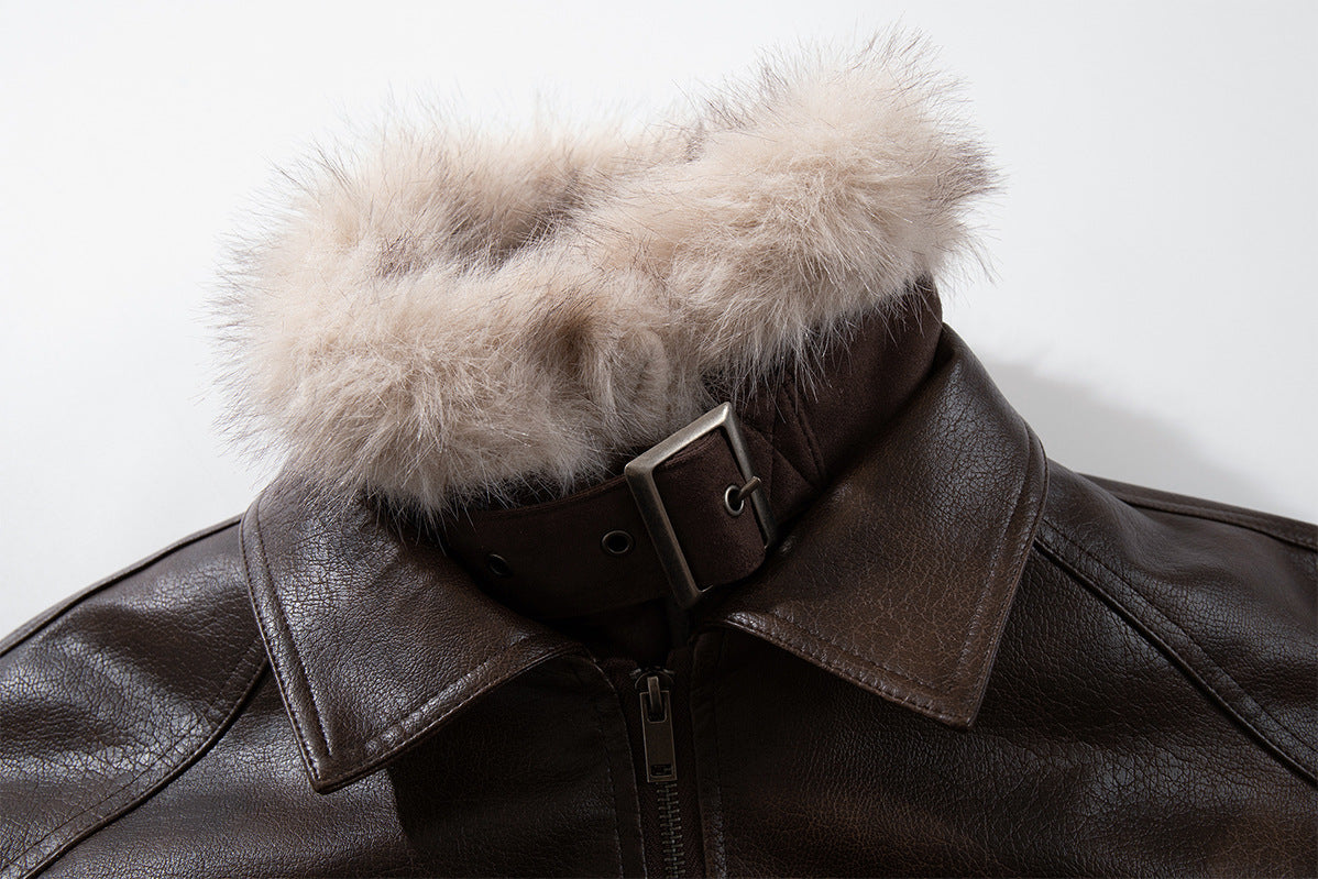 Leather Bomber Jacket with Removable Faux Fur Collar — Vintage American Aviator