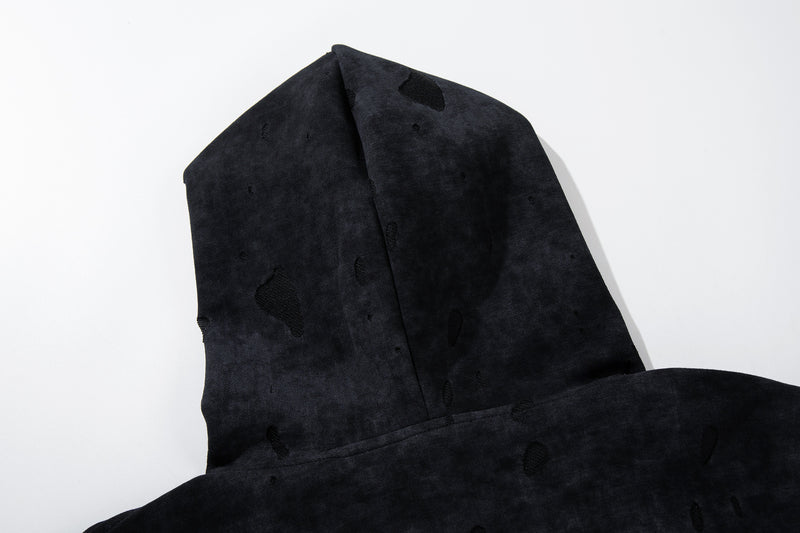 Light Zip-Up Hoodie Distressed Acid-Washed Black Cropped Jacket