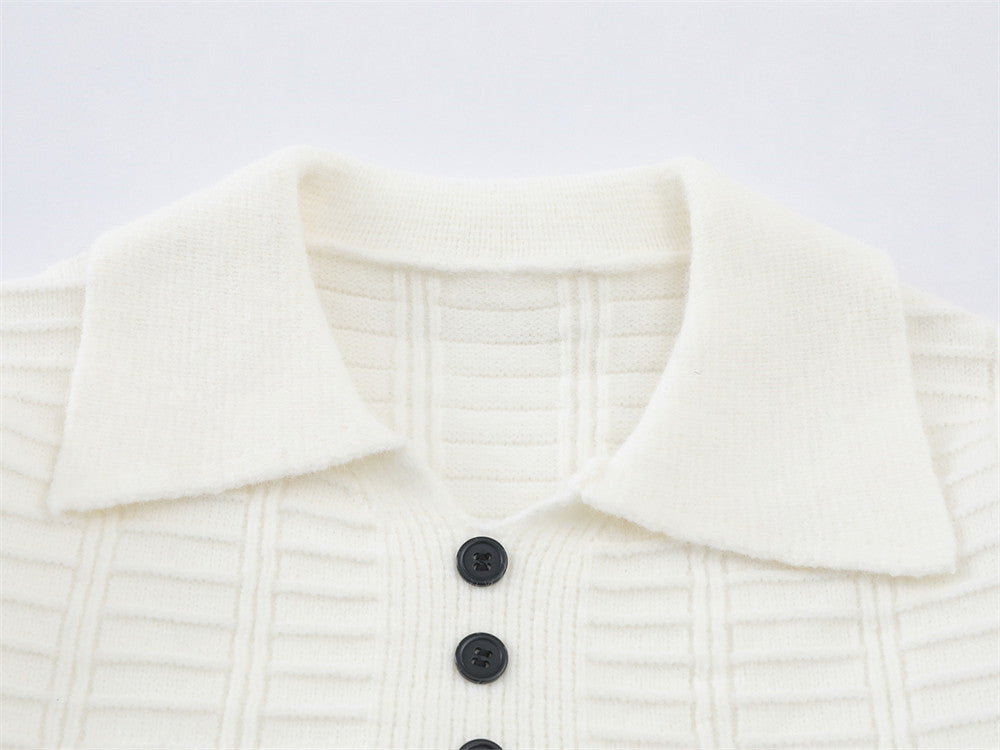 Polo-pull homme en maille texturée – Pull col boutonné à manches longues