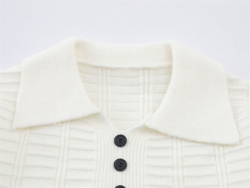 Polo-pull homme en maille texturée – Pull col boutonné à manches longues