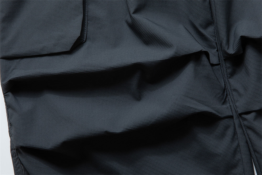 Wide-Leg Cargo Pants – Pleated Parachute Nylon, Relaxed Fit