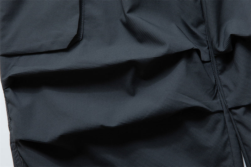 Wide-Leg Cargo Pants – Pleated Parachute Nylon, Relaxed Fit