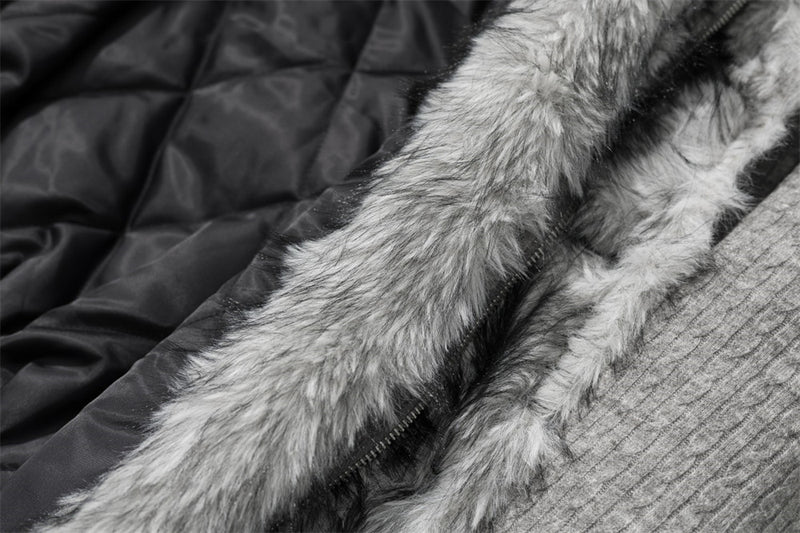 Men's Faux Fur Collar Double-Layer Knit Bomber Jacket