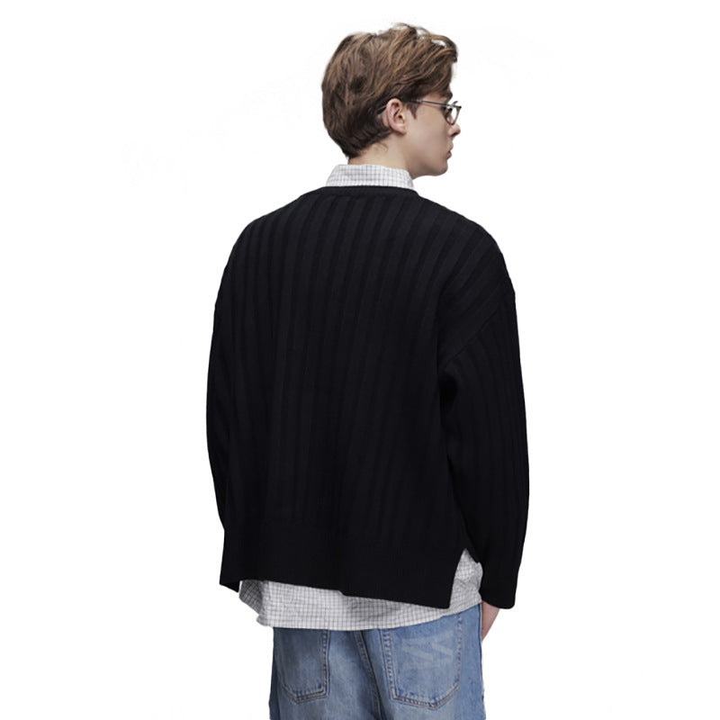 Ribbed Knit Crewneck Sweater — Oversized Fit, Solid Color