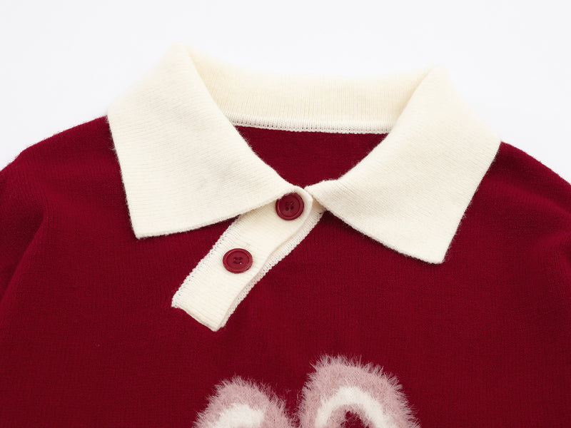 Cute Rabbit Jacquard Polo Collar Knit Sweater – Fluffy Bunny Graphic Pullover